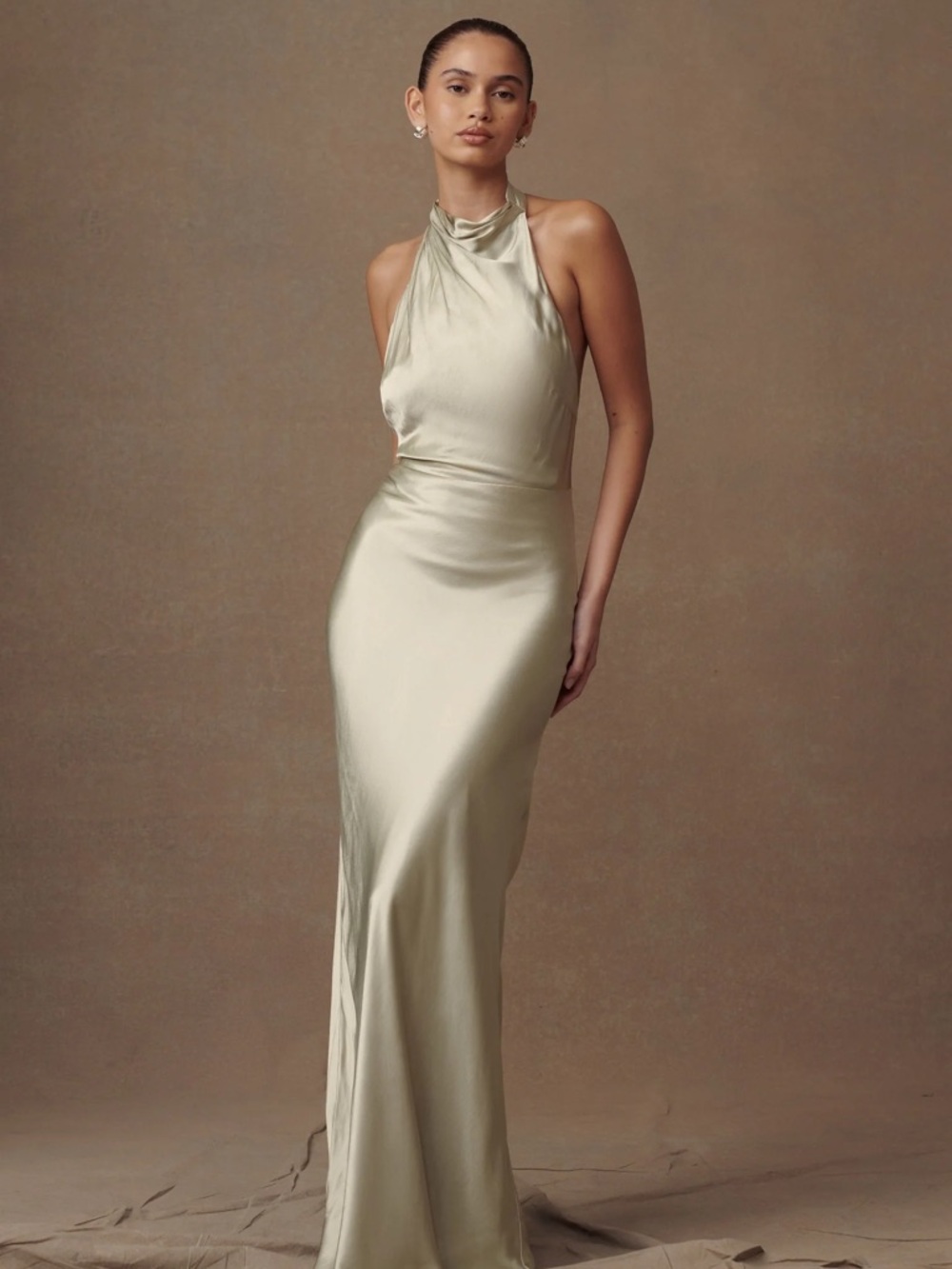 Meshki Esther Iridescent Satin Cowl Maxi Dress Sage size XS (perfect condition!)
